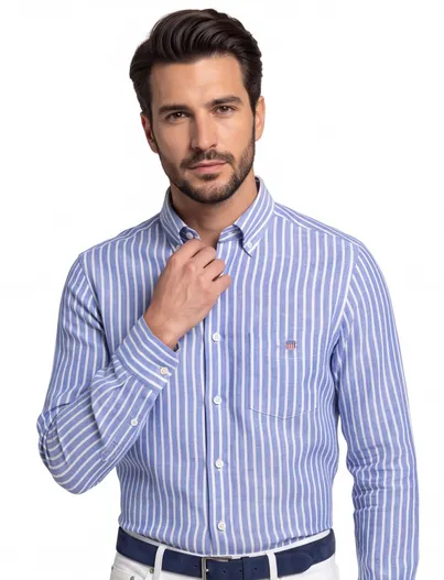 Gant Gant overhemd linnen blauw lange mouw