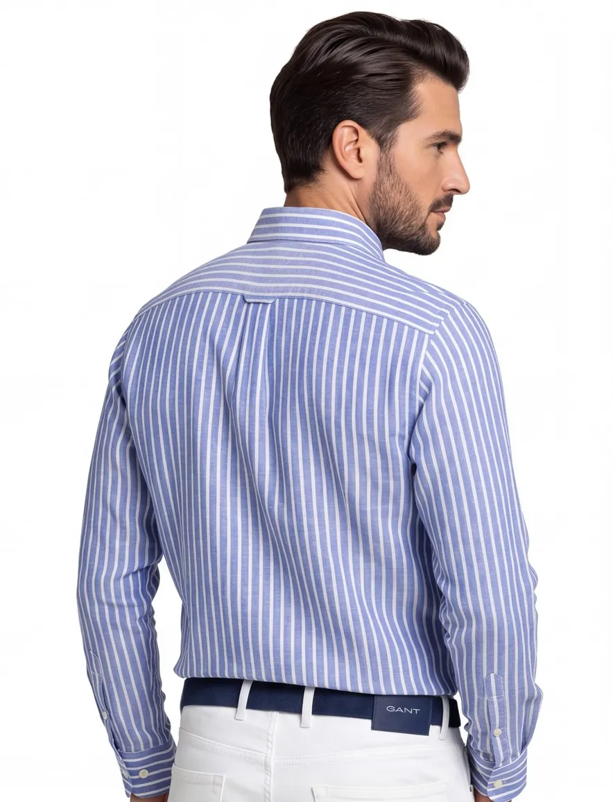 Gant overhemd linnen blauw gestreept