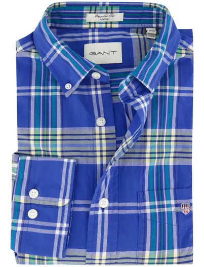 Gant Gant overhemd blauw print regular fit katoen