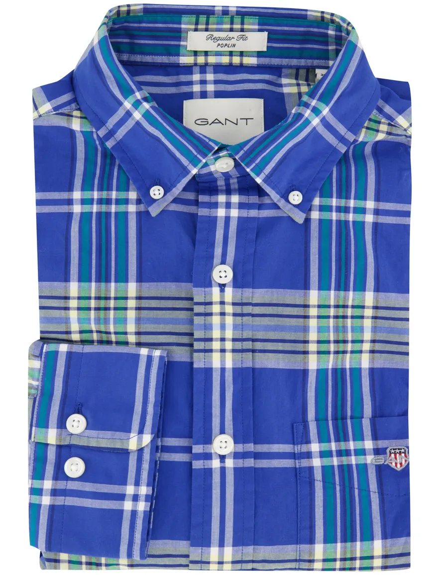 Gant overhemd blauw print regular fit katoen
