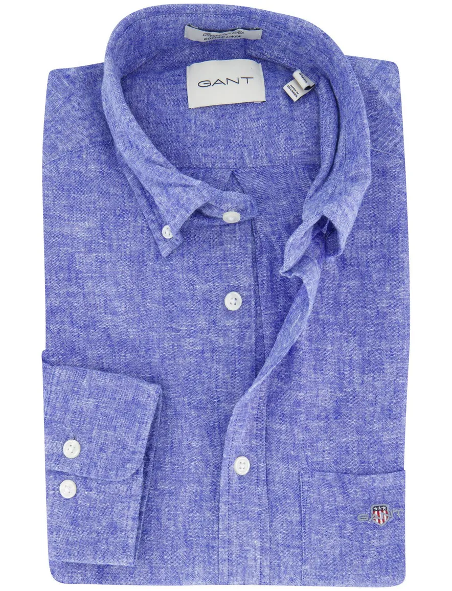 Gant overhemd blauw regular fit linnen