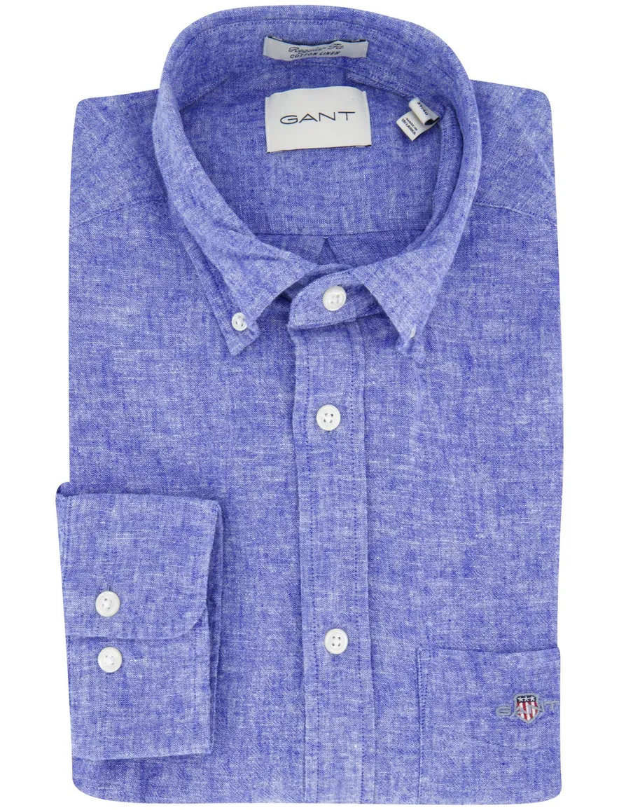 Gant overhemd blauw regular fit linnen