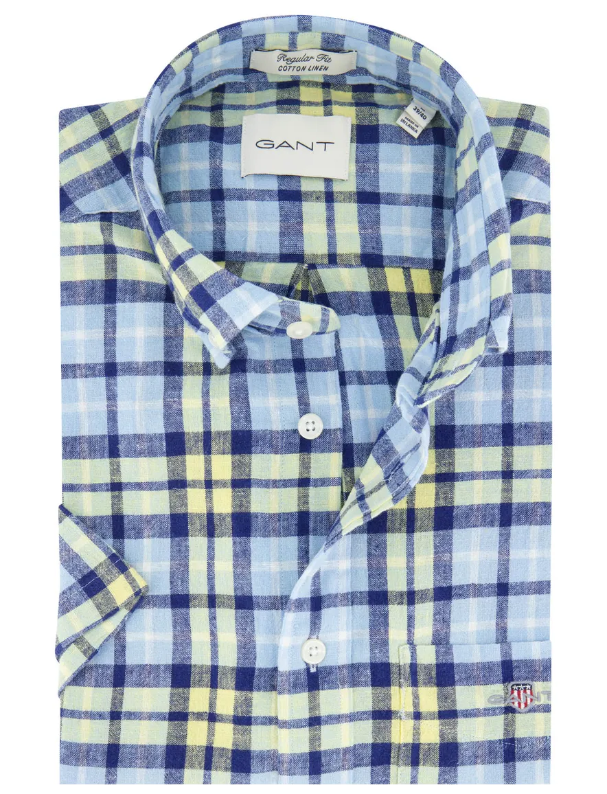 Gant overhemd blauw korte mouw