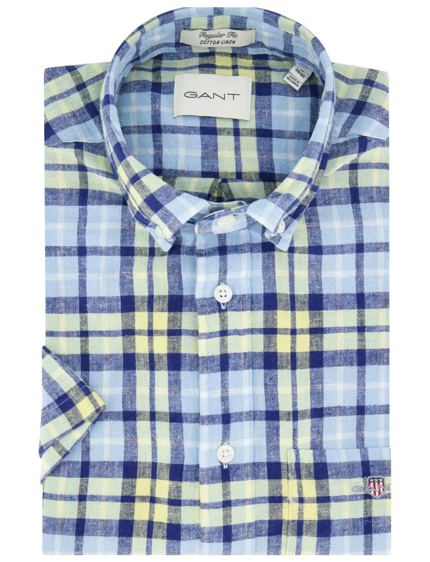 Gant overhemd blauw korte mouw