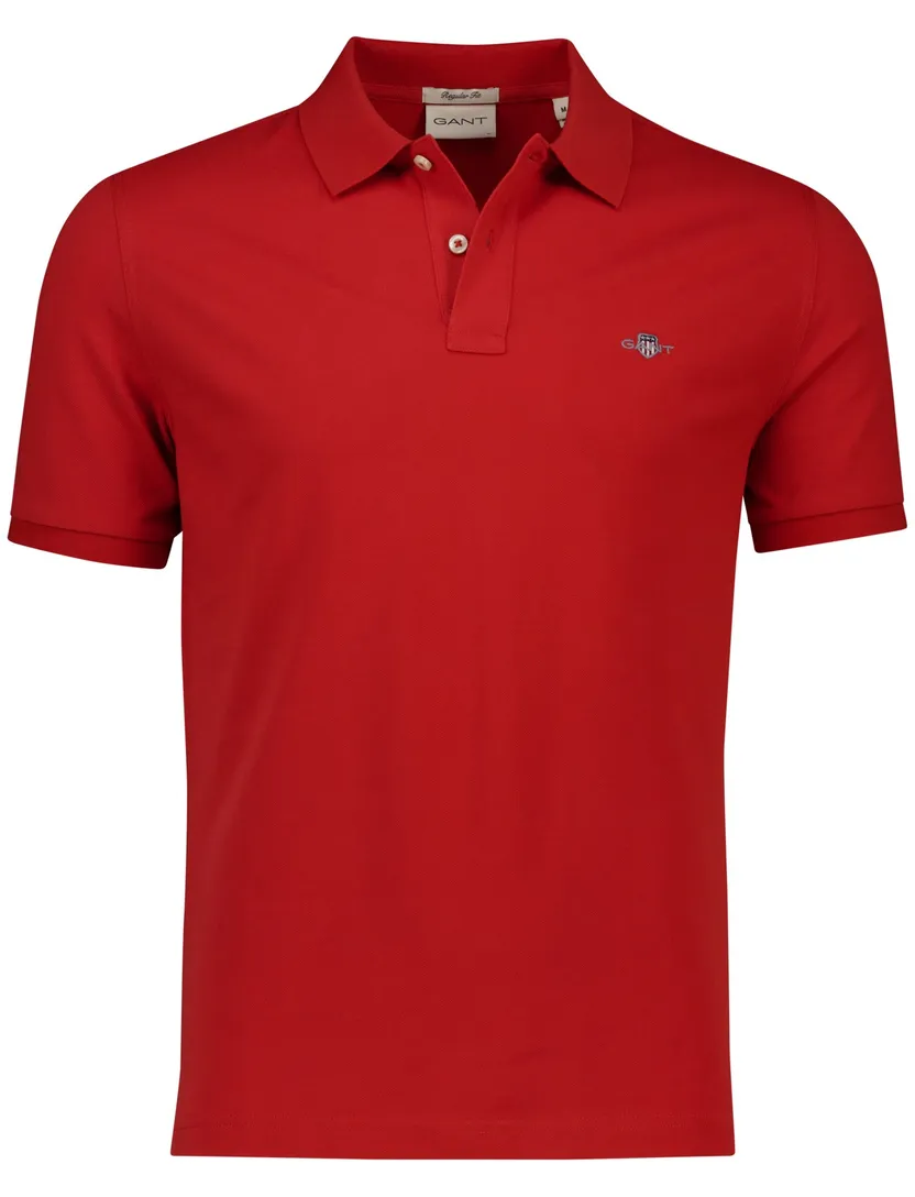 Gant polo rood effen Regular Fit pique korte mouw