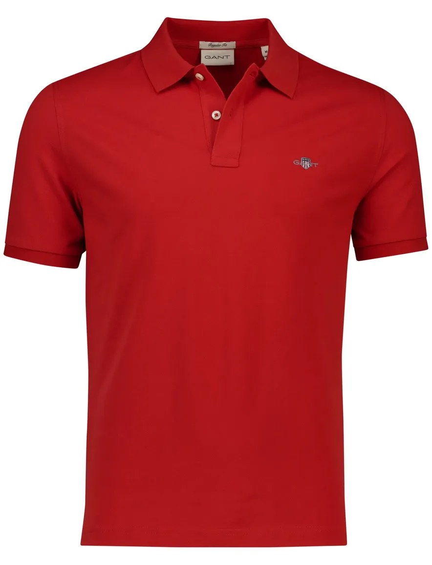Gant polo rood effen Regular Fit pique