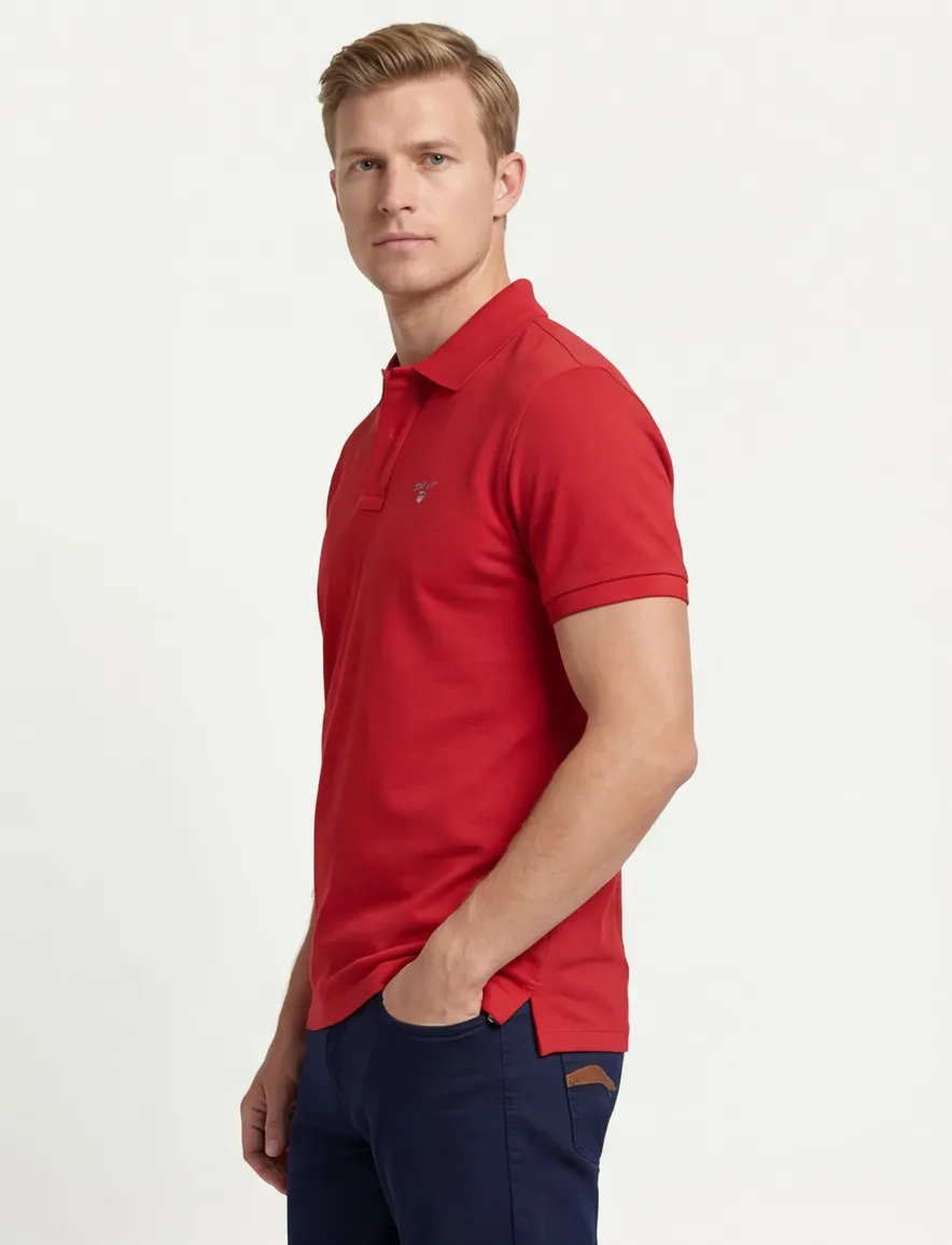Gant polo rood effen Regular Fit pique