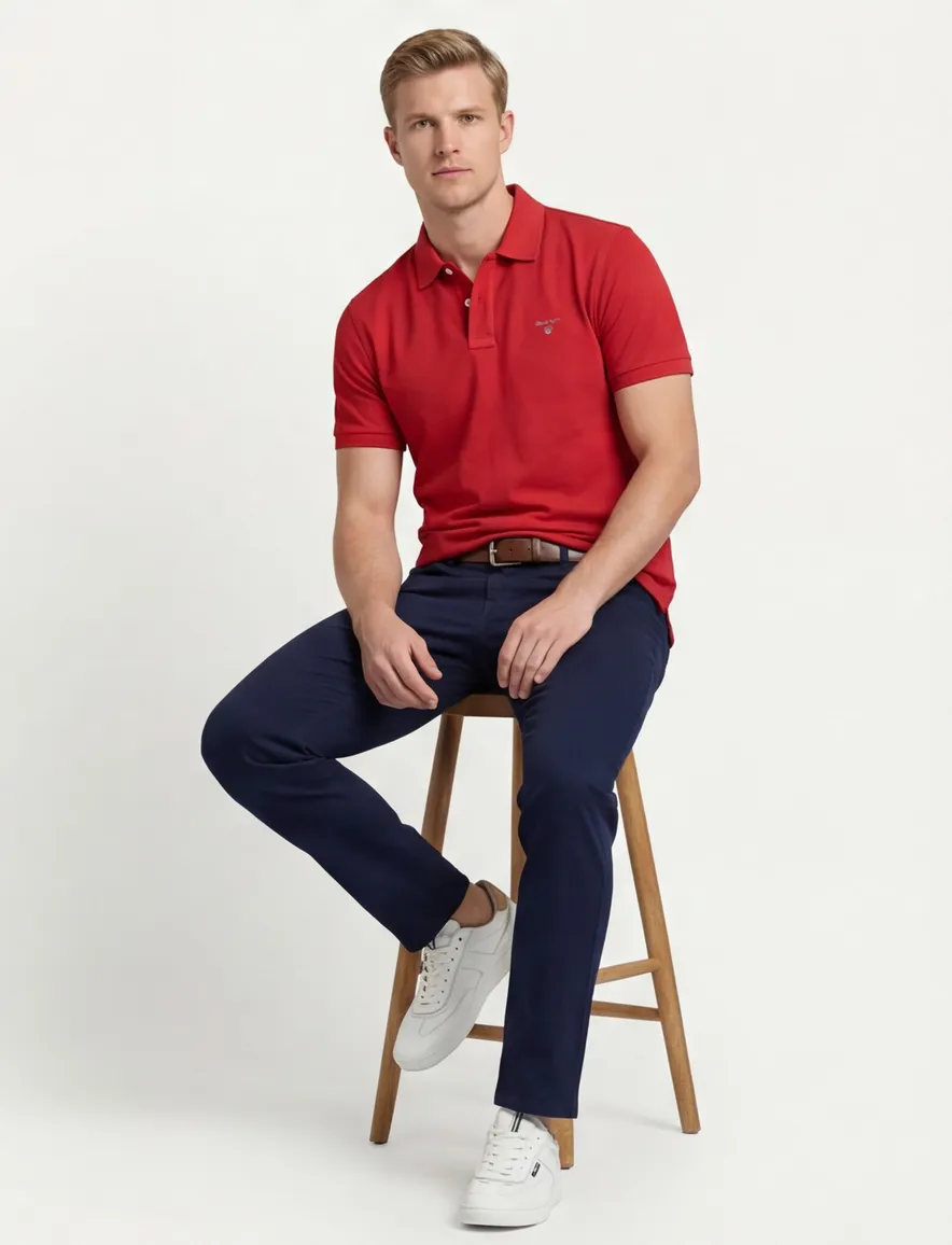 Gant polo rood effen Regular Fit pique