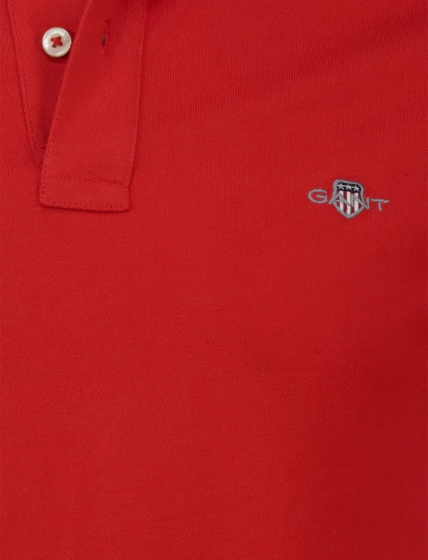 Gant polo rood effen Regular Fit pique korte mouw