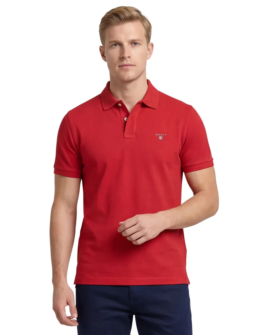 Gant polo rood effen Regular Fit pique