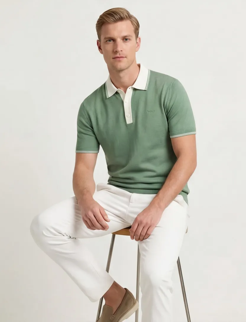 groen creme Gant modal blend SS polo korte mouwen