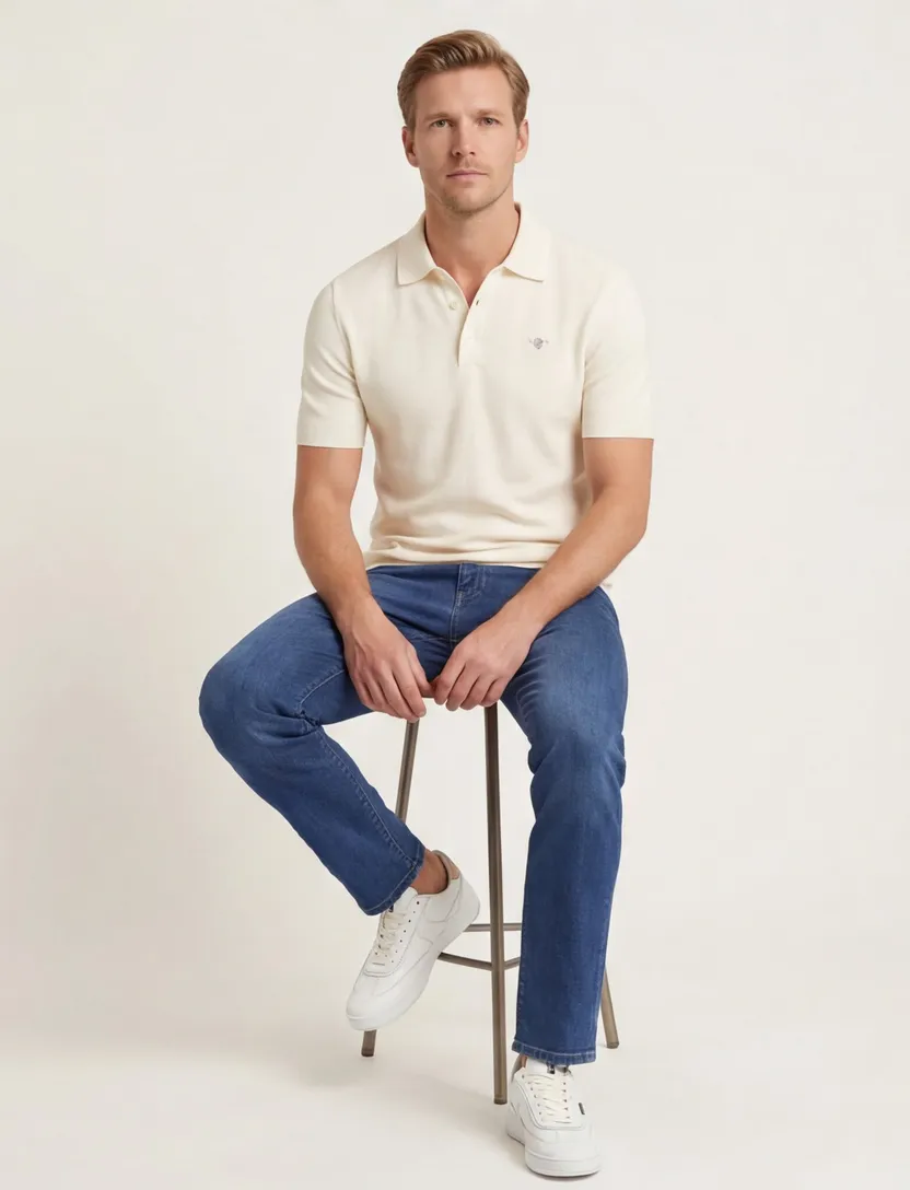 Gant polo creme katoen v-hals