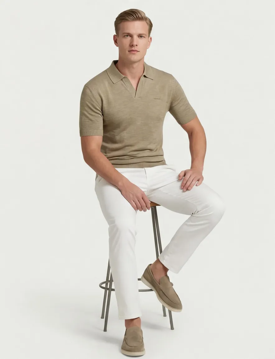 Gant polo beige met v-hals gemêleerd