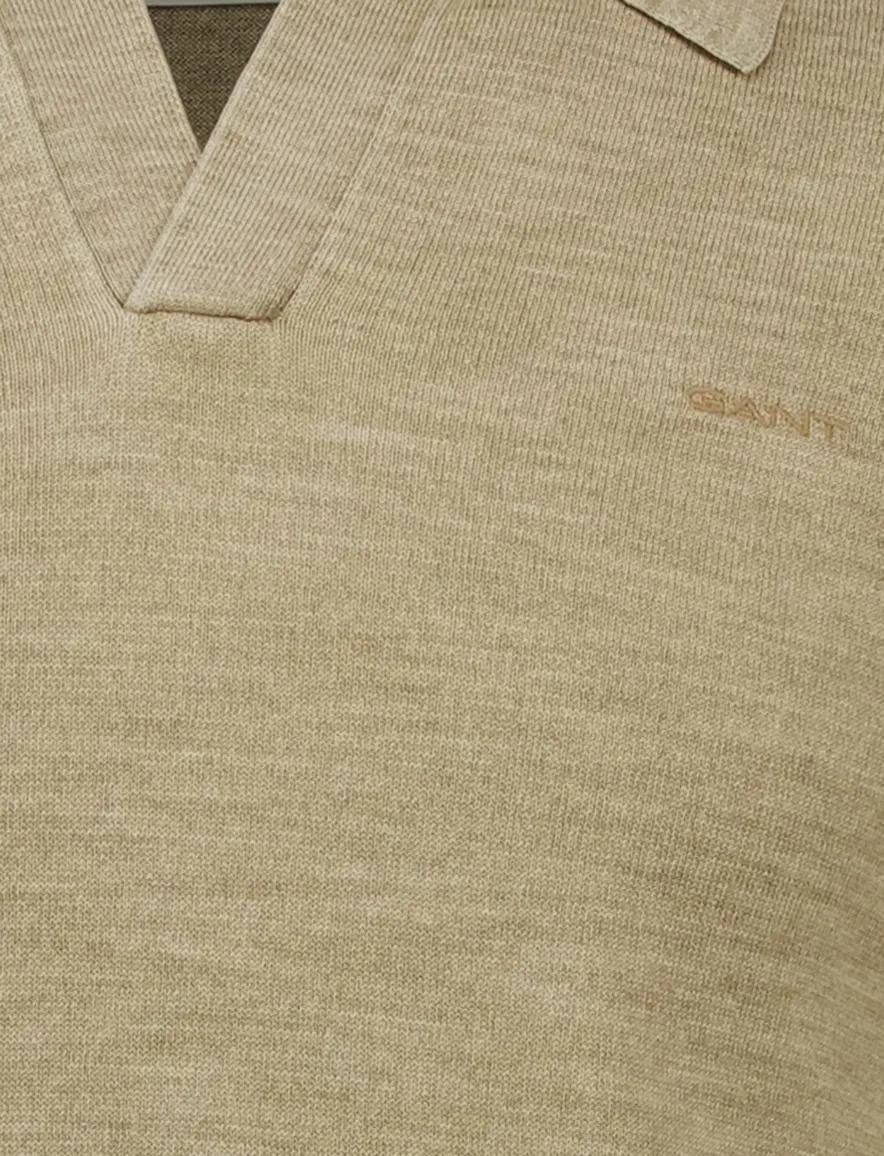 Gant polo beige met v-hals gemêleerd normale fit katoen