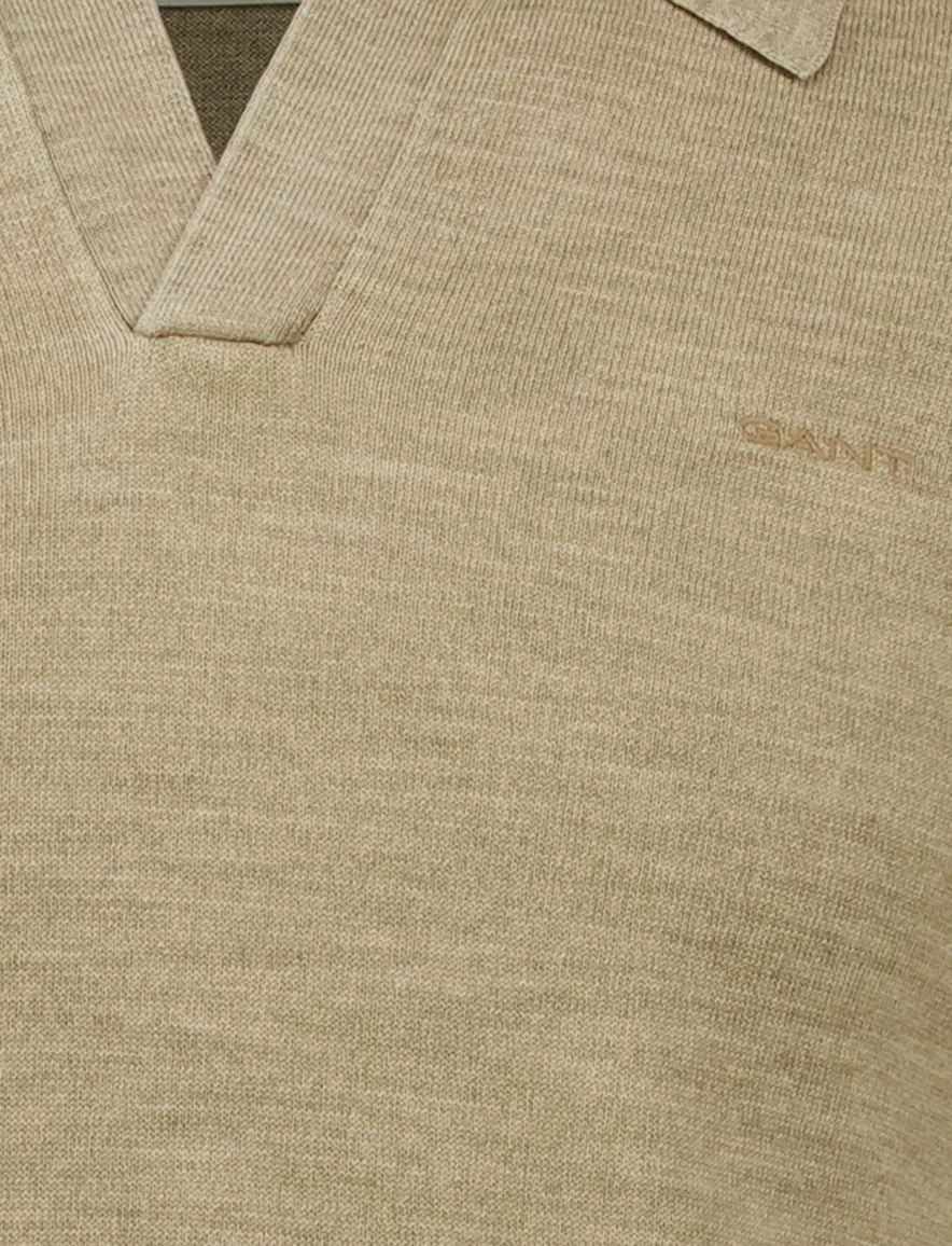 Gant polo beige met v-hals gemêleerd
