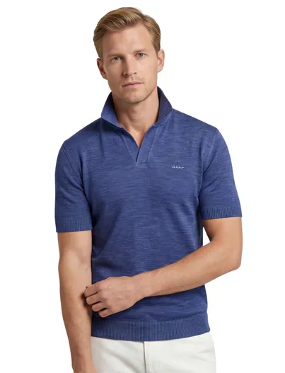 Gant Gant polo blauw v-hals gemeleerd katoen