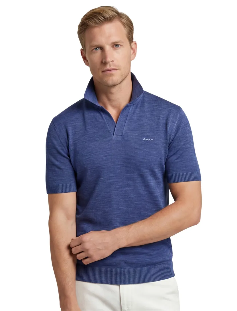 Gant sunfaded polo blauw v-hals katoen