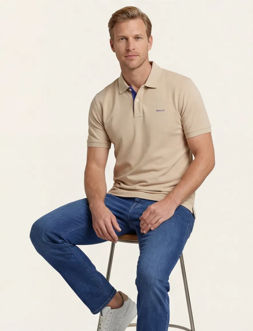Gant regular fit 2 knoops polo beige