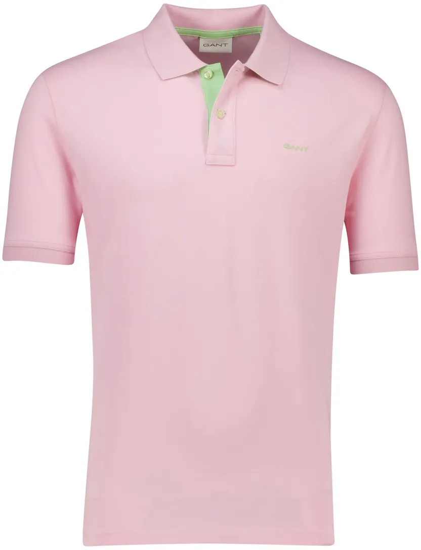 Gant regular fit 2 knoops polo roze effen