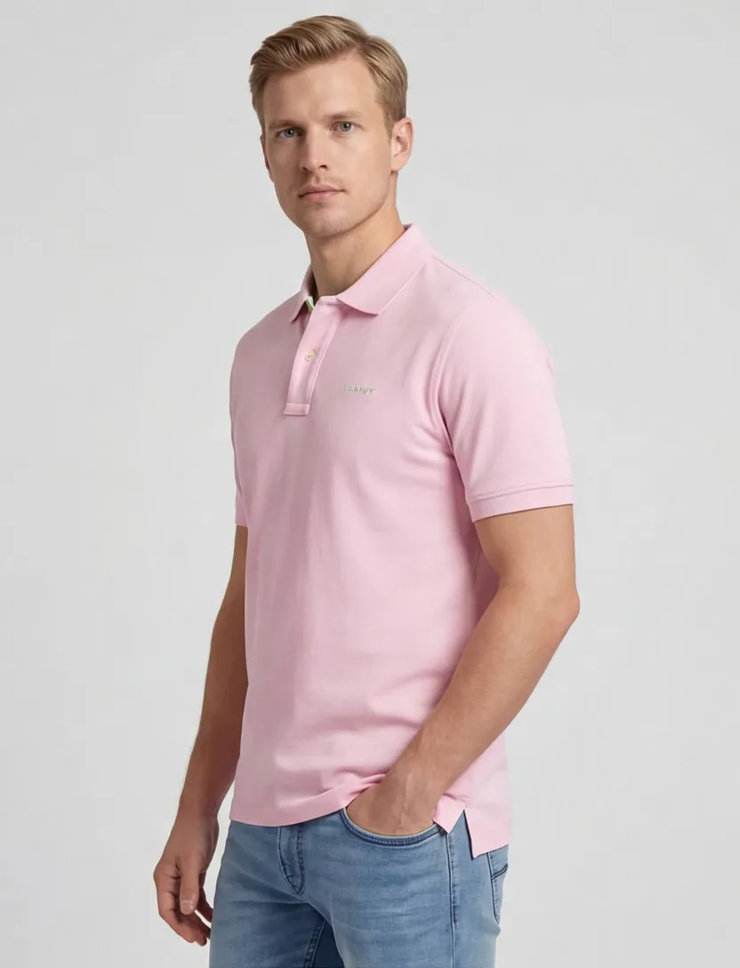 Gant regular fit 2 knoops polo roze effen