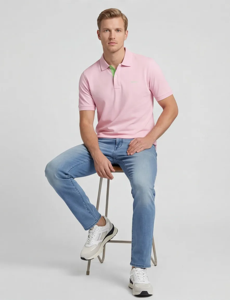 Gant regular fit 2 knoops polo roze