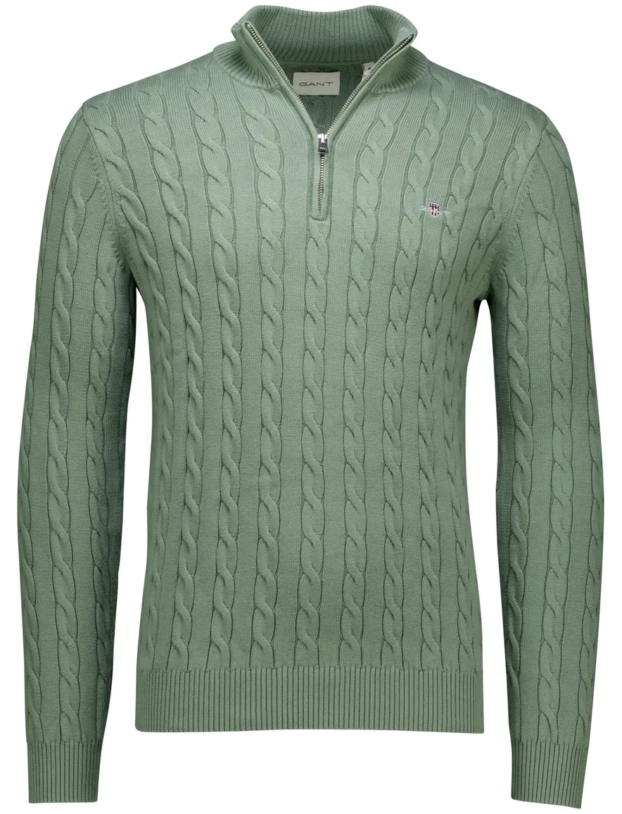 Gant cable half zip trui groen