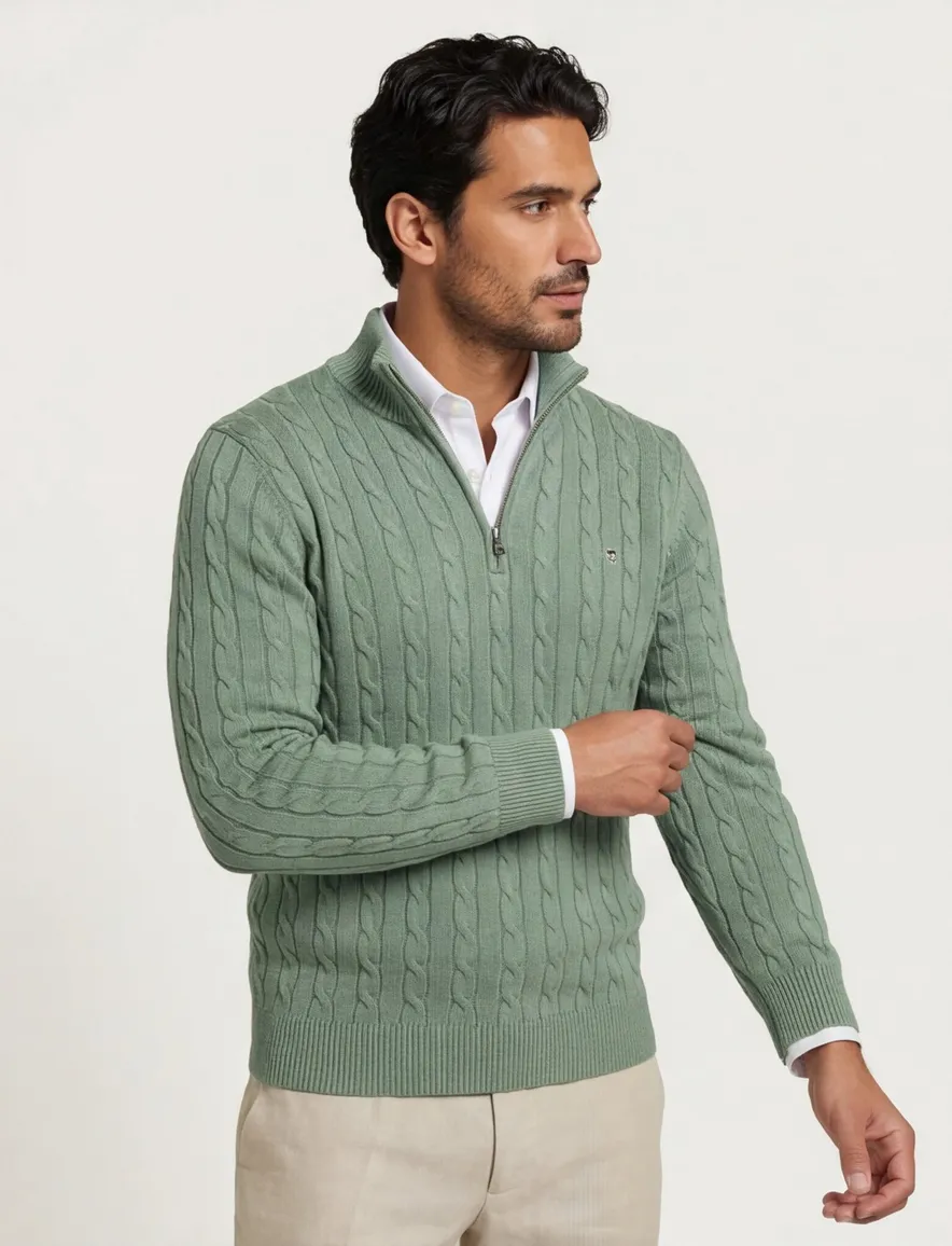Gant cable half zip trui groen