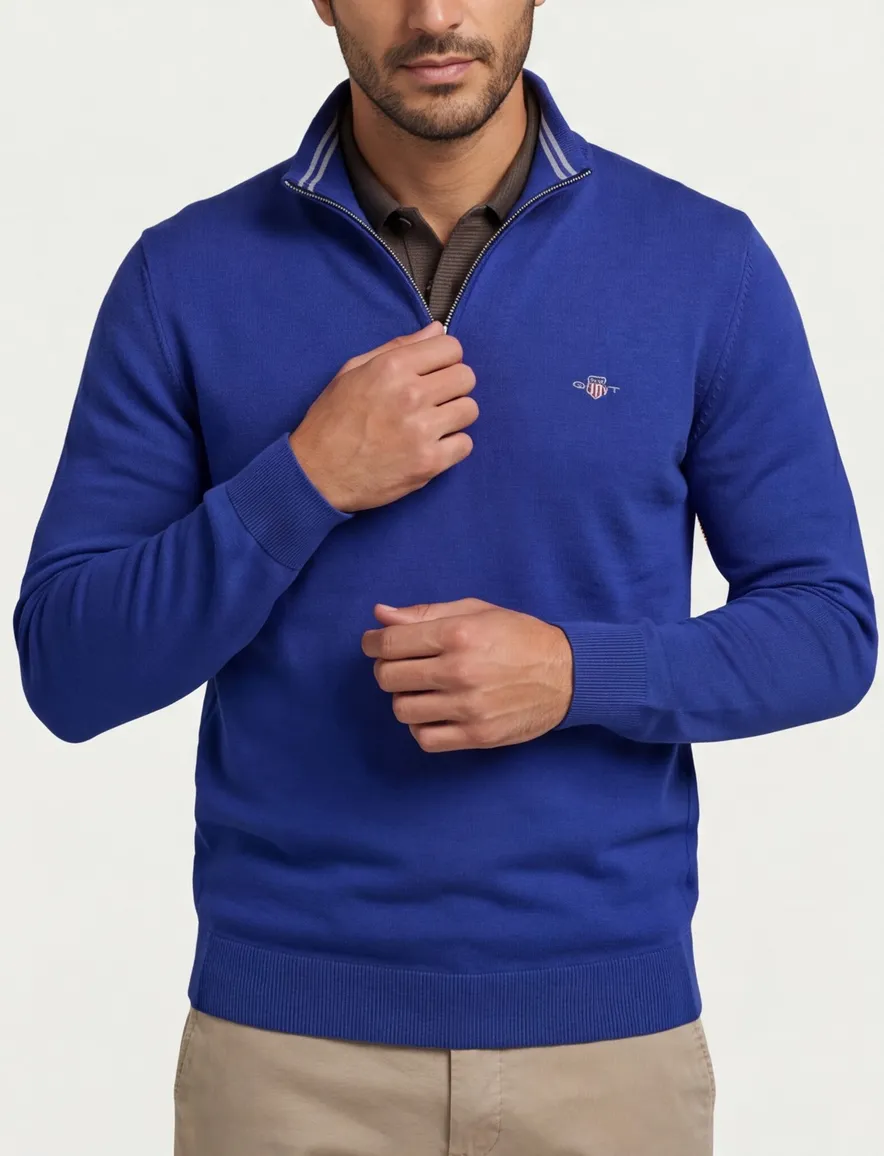 Gant classic half zip trui blauw
