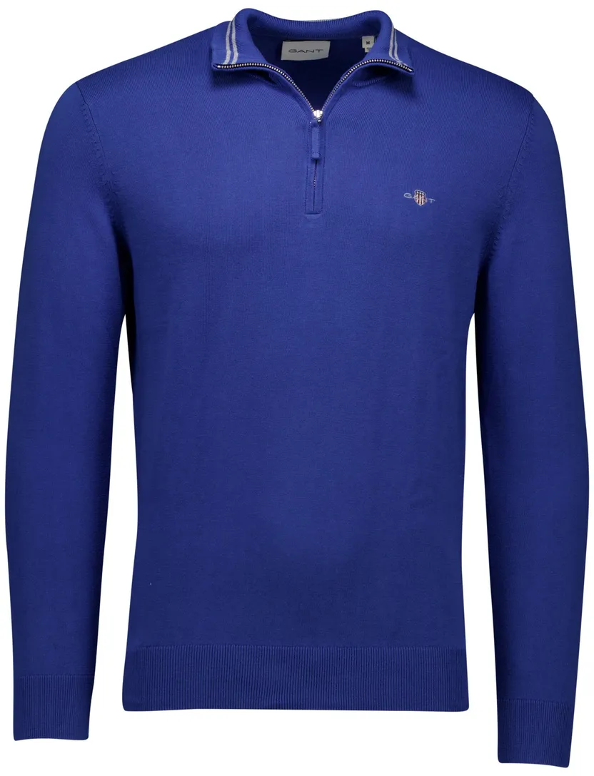 katoenen Gant trui half zip effen blauw normale fit
