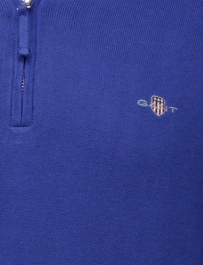 katoenen Gant trui half zip effen blauw normale fit