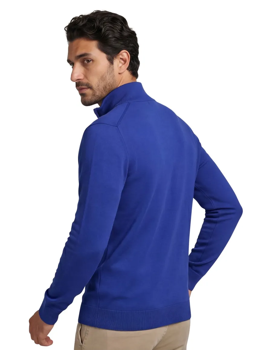 Gant half zip trui effen blauw normale fit katoen