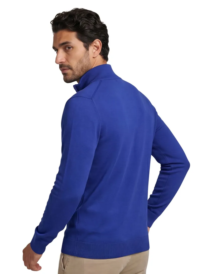 katoenen Gant trui half zip effen blauw normale fit