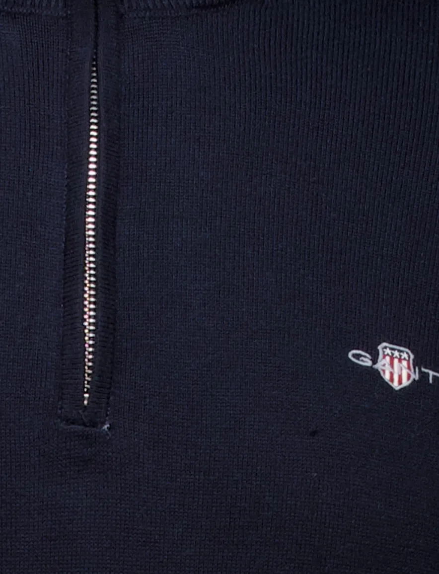 Gant trui half zip effen donkerblauw normale fit katoen