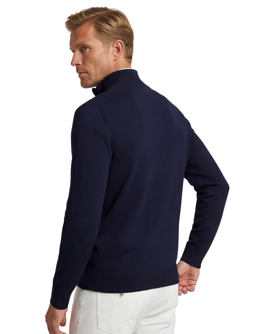 Gant trui half zip effen donkerblauw normale fit katoen