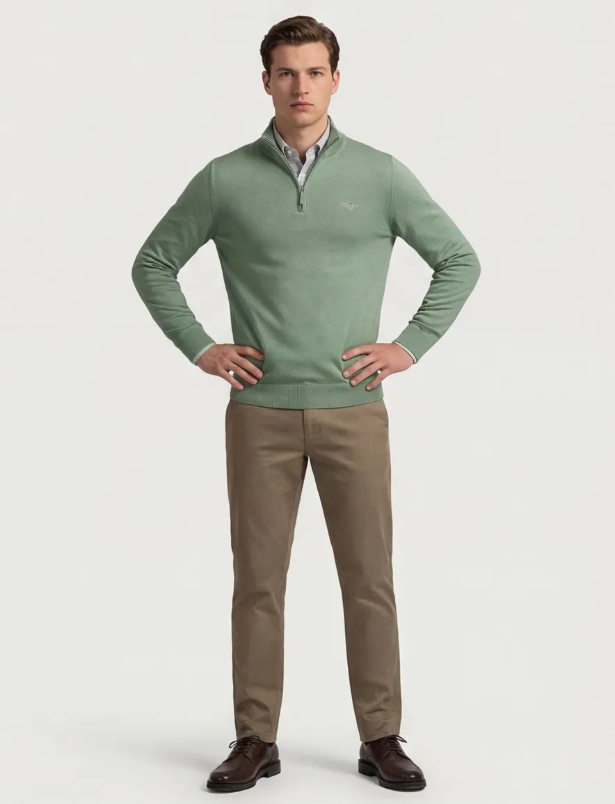 Gant trui half zip effen groen halfzip normale fit