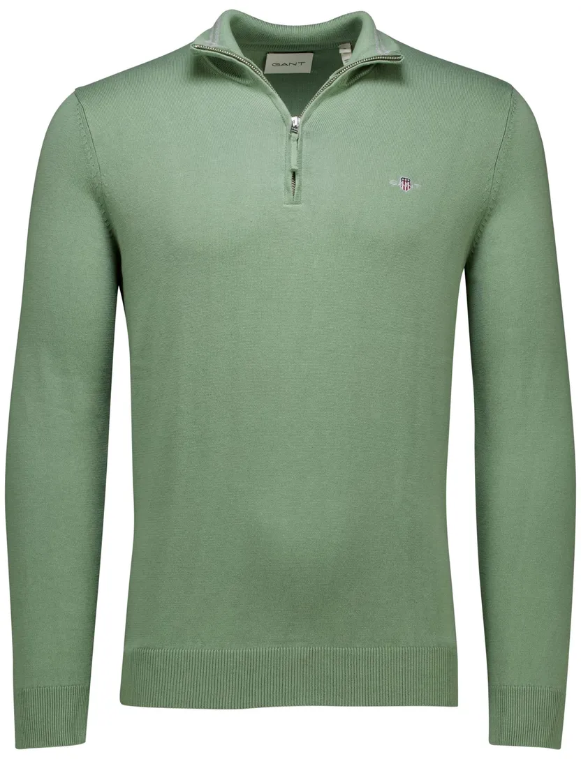 katoenen trui Gant half zip trui effen groen normale fit