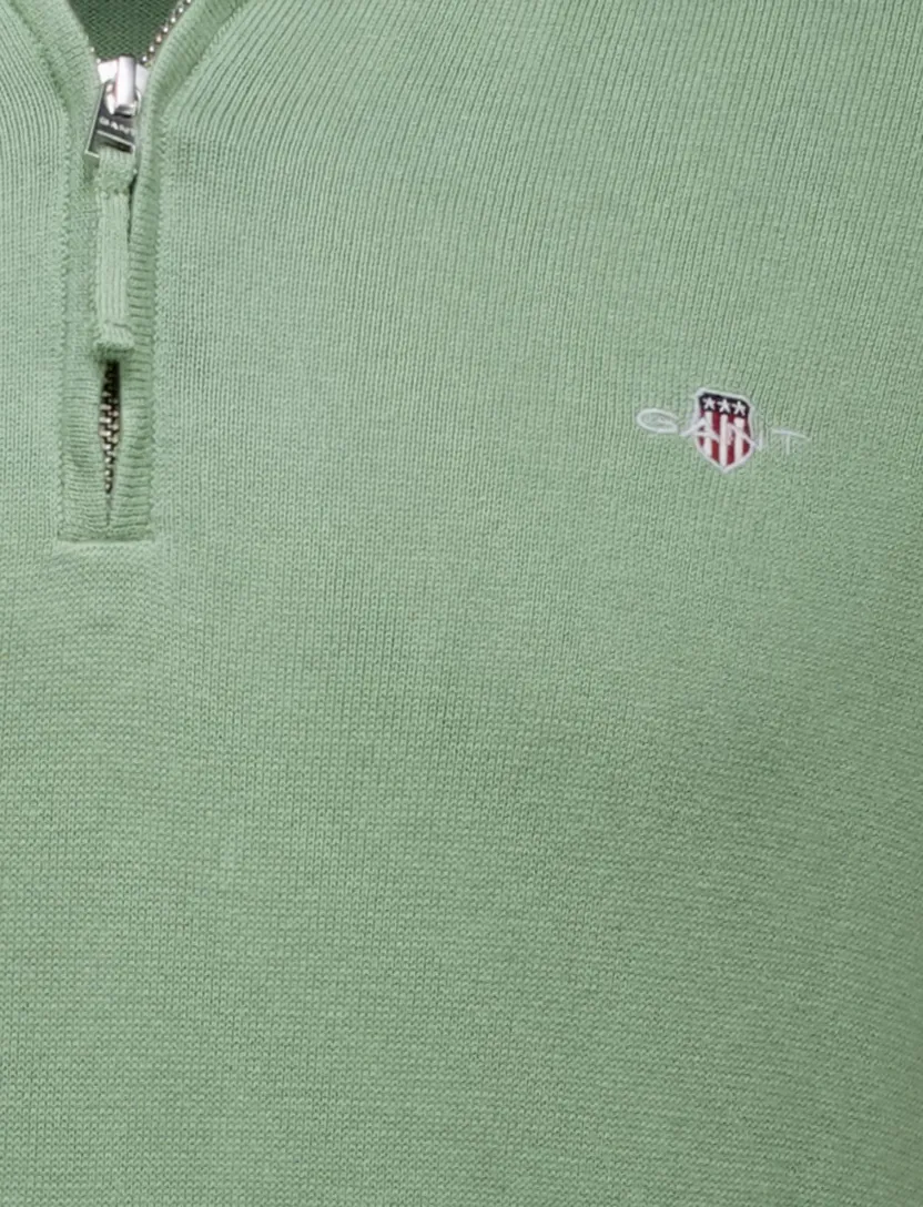 katoenen trui Gant half zip trui effen groen normale fit