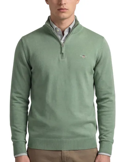 Gant Gant trui half zip effen groen halfzip normale fit