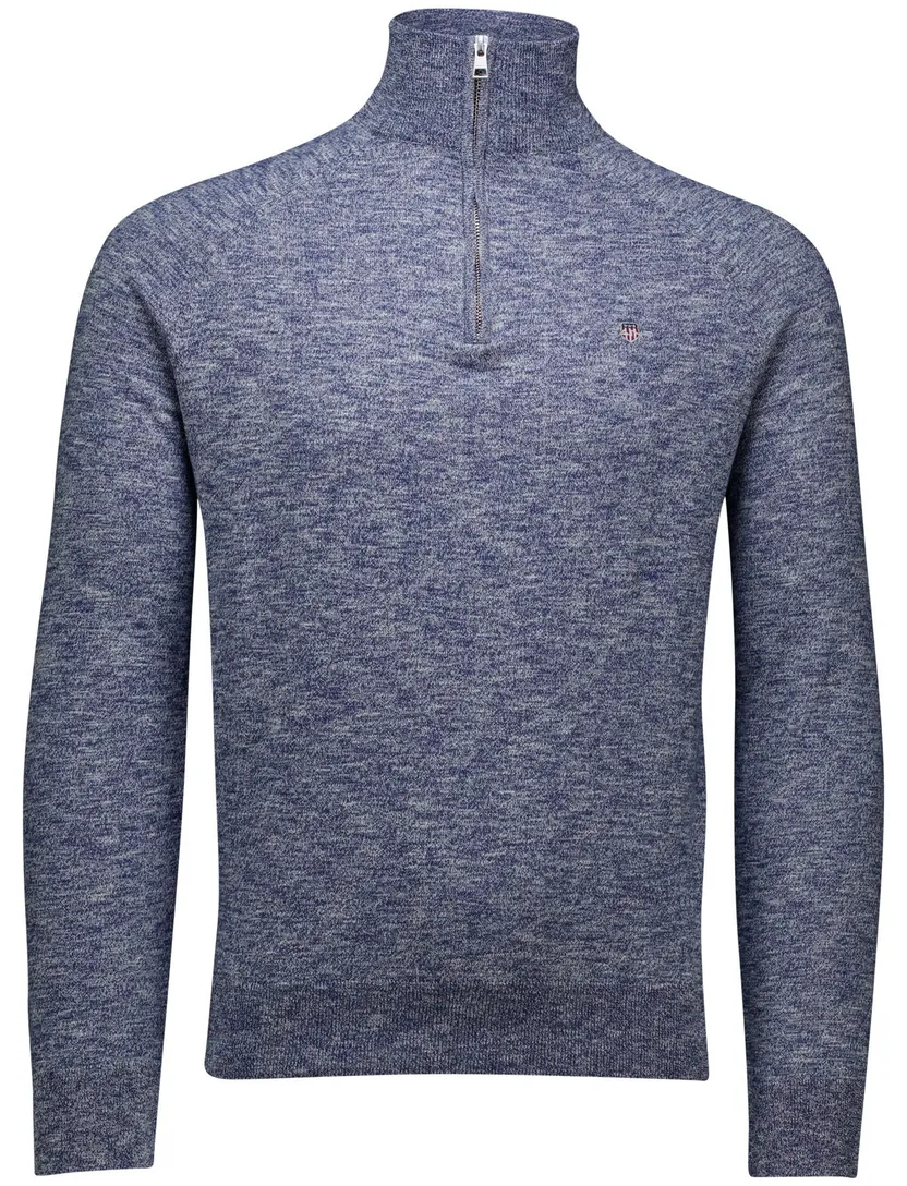 Gant trui half zip blauw gemeleerd katoen normale fit