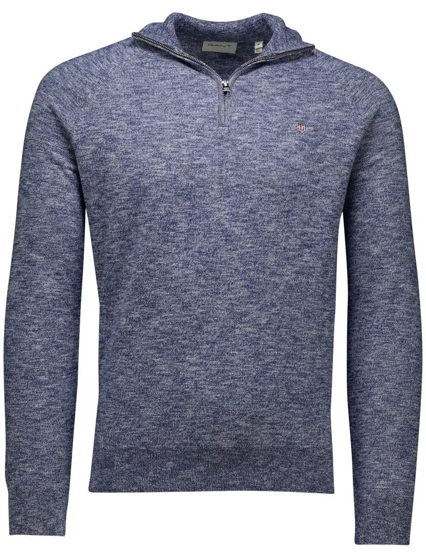 Gant trui half zip blauw gemeleerd katoen normale fit