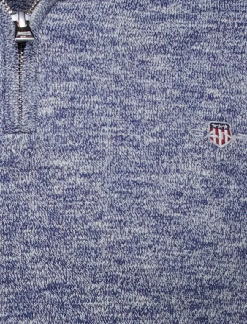 Gant trui half zip blauw gemeleerd katoen normale fit