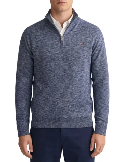 Gant Gant katoen half zip trui blauw gemeleerd normale fit