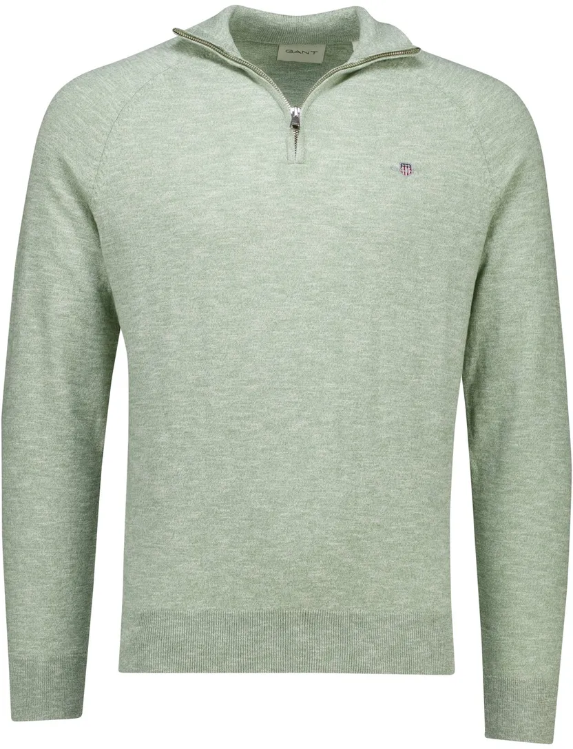 Gant trui groen gemeleerd half zip katoen