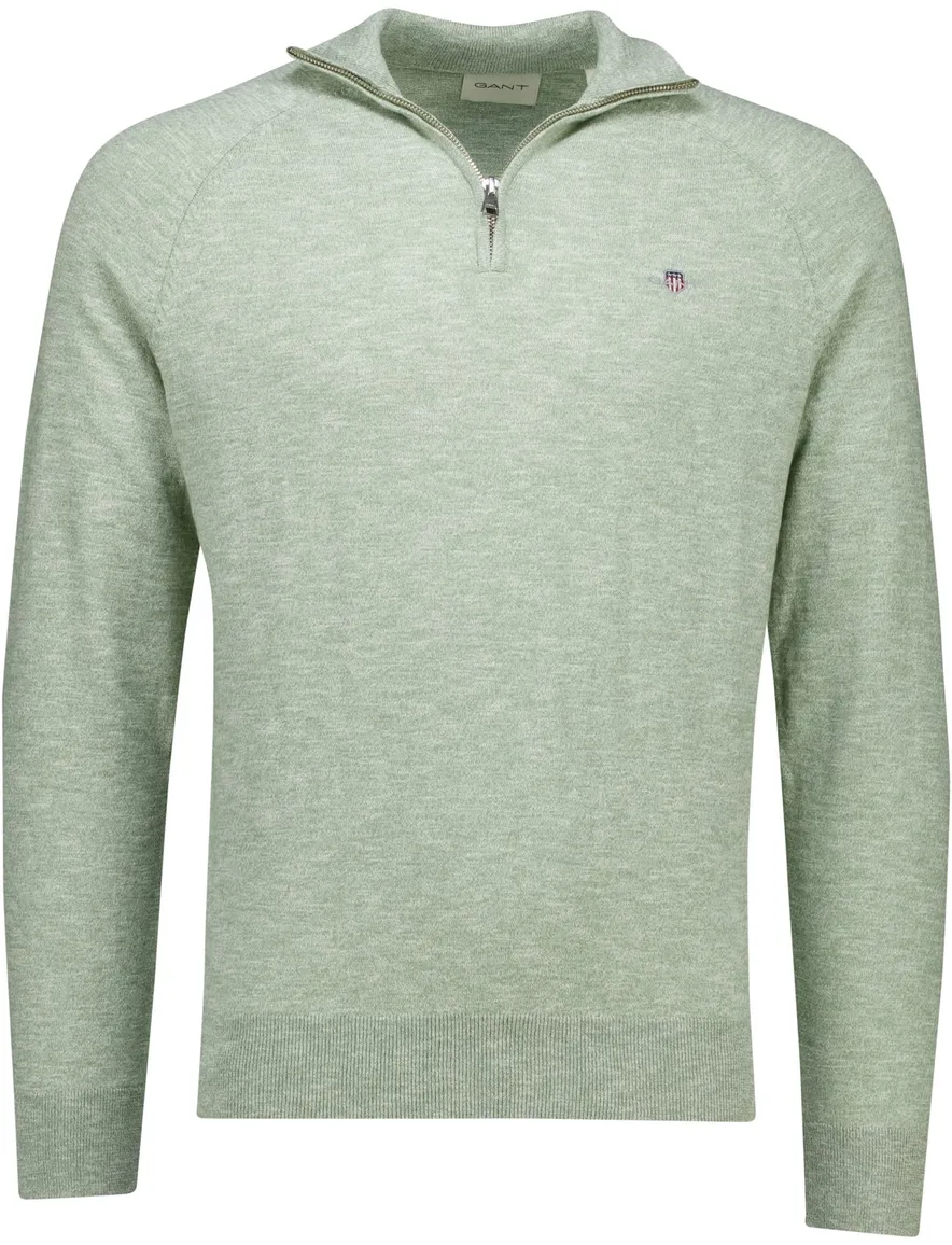 Gant trui groen gemeleerd half zip