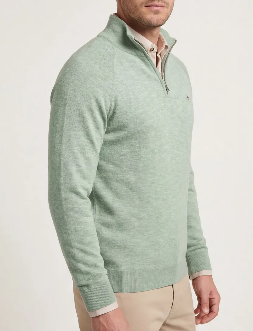 Gant trui groen gemeleerd half zip katoen