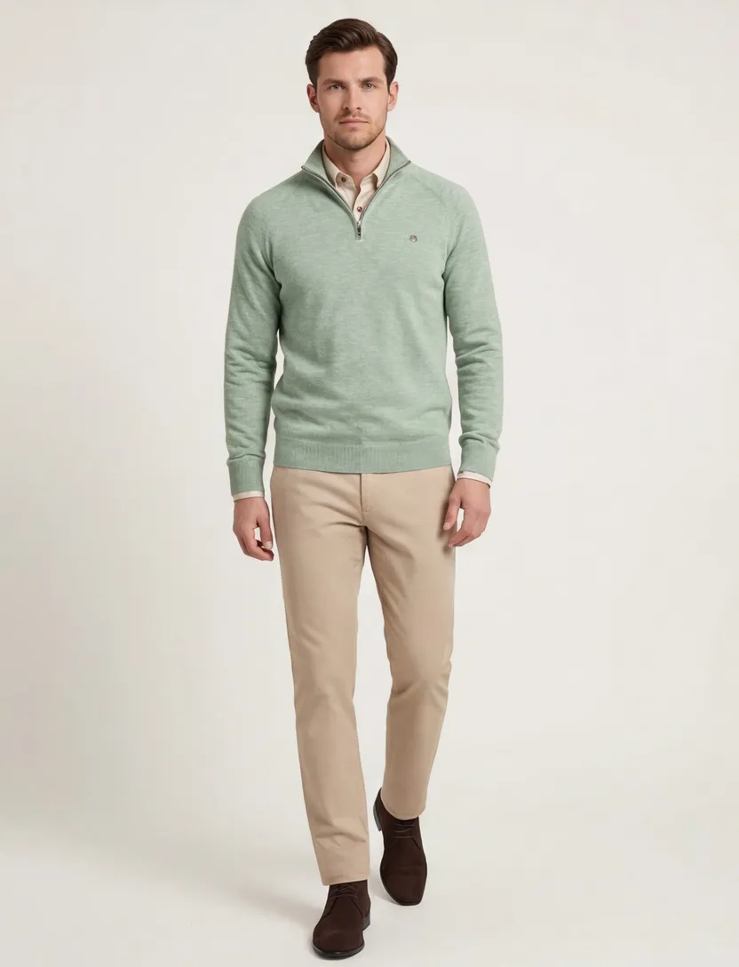 Gant trui groen gemeleerd half zip katoen