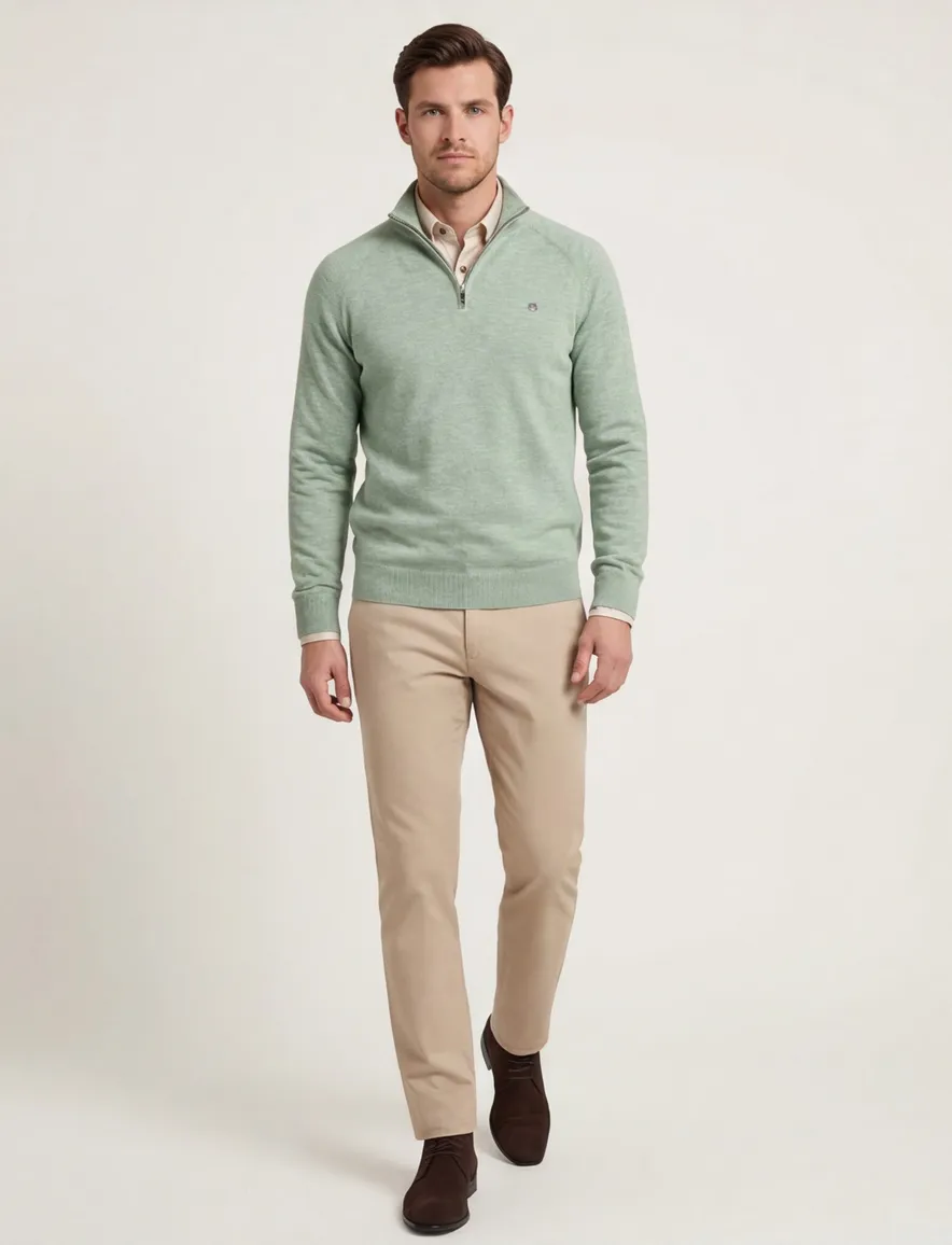 Gant trui groen gemeleerd half zip