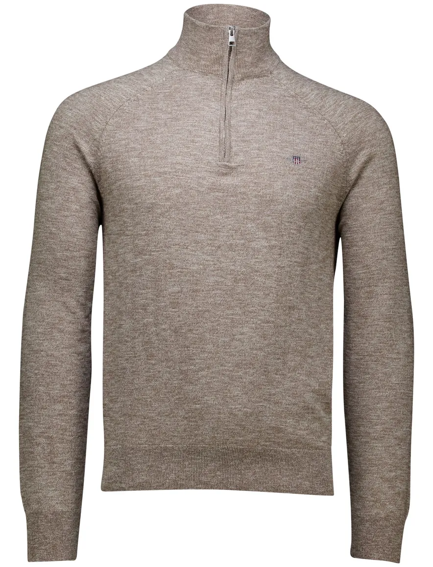 Gant katoenen half zip trui bruin gemeleerd normale fit
