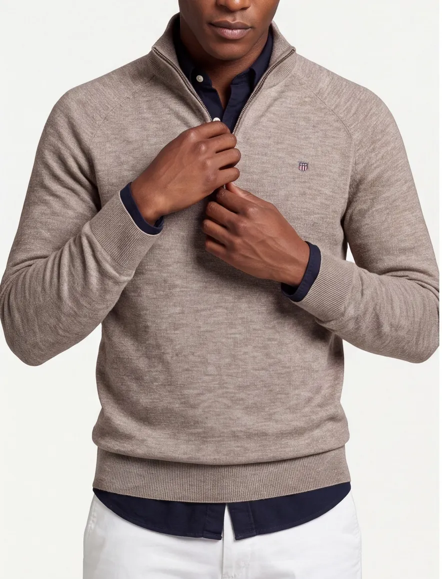 Gant katoenen half zip trui bruin gemeleerd normale fit