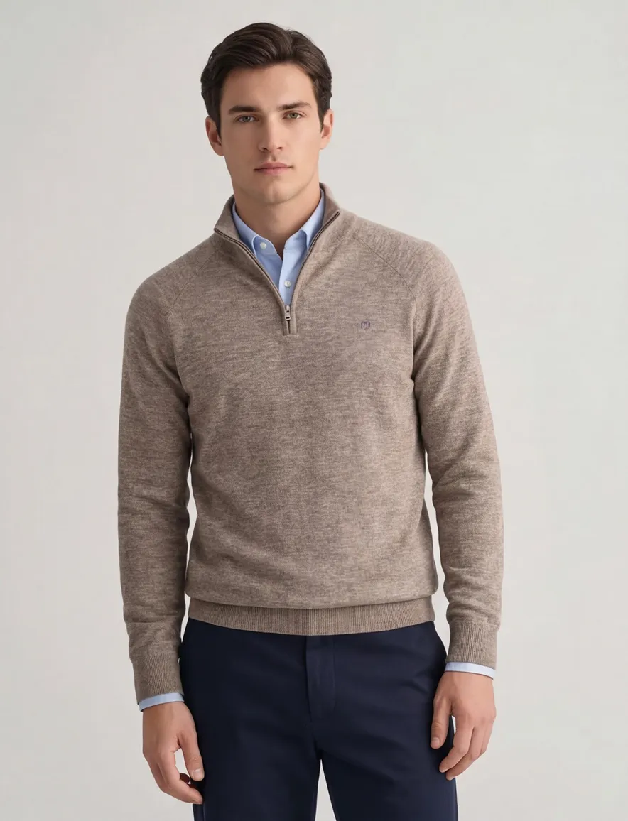 Gant cotton half zip trui bruin